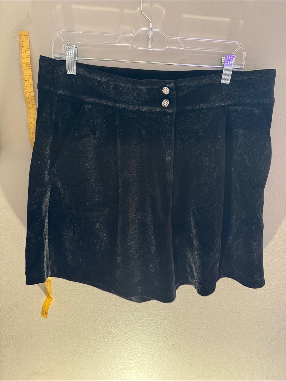 City Chic Black Velvet Cargo Shorts with Rhinestone Buttons